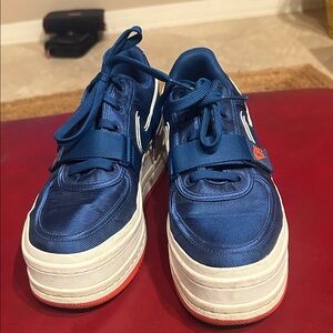 Nike Women's Blue and White Platform Sneakers Air Force One SZ 9.5